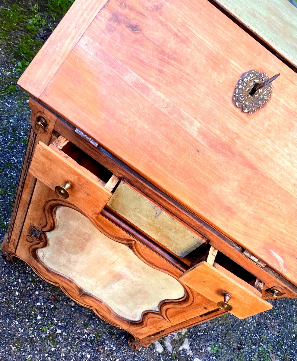 Charming Cherry Wood Sloping Desk, Almond Painted 18th Century Louis XV Transition Style, 1 Door -photo-3