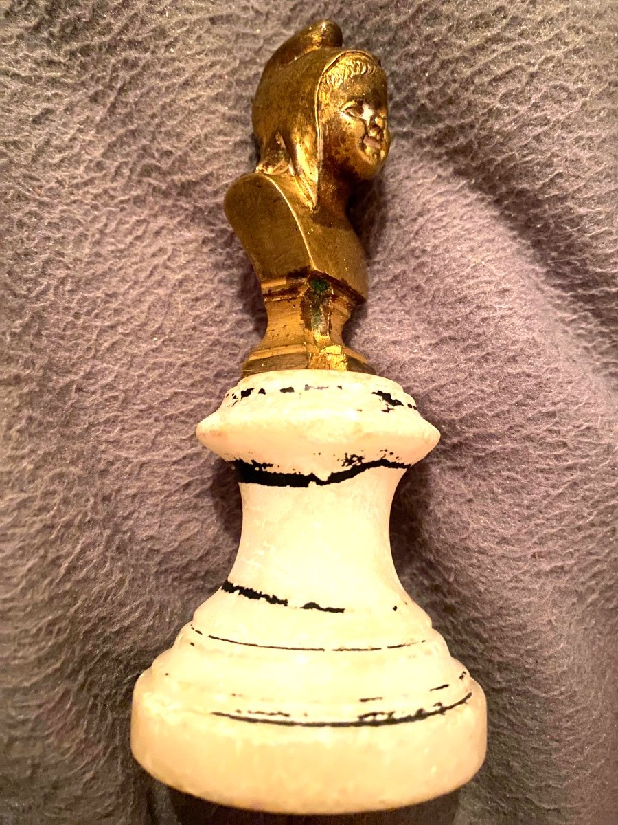 Pair Of Small Busts In Gilt Bronze And Revolutionary Alabaster Feet The King And The People 1795-photo-3