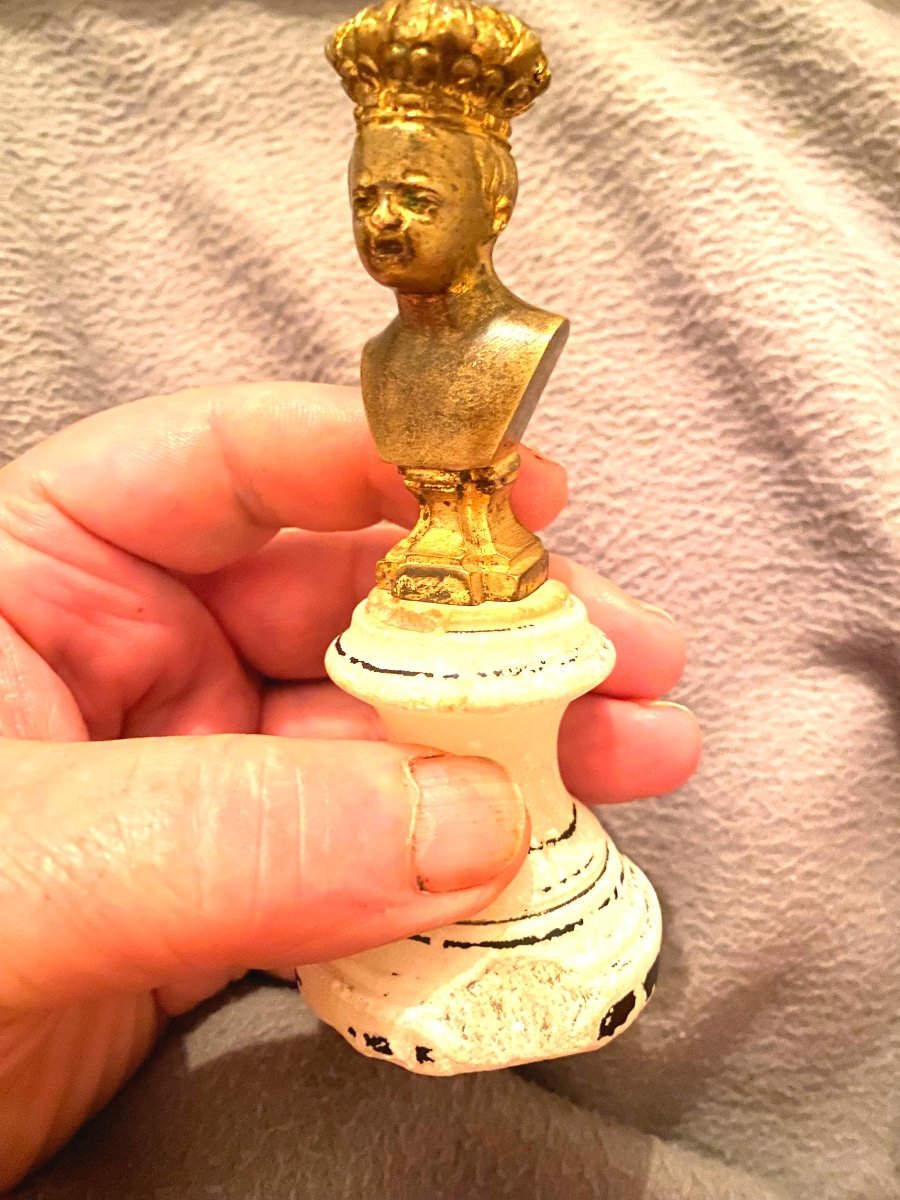 Pair Of Small Busts In Gilt Bronze And Revolutionary Alabaster Feet The King And The People 1795-photo-4