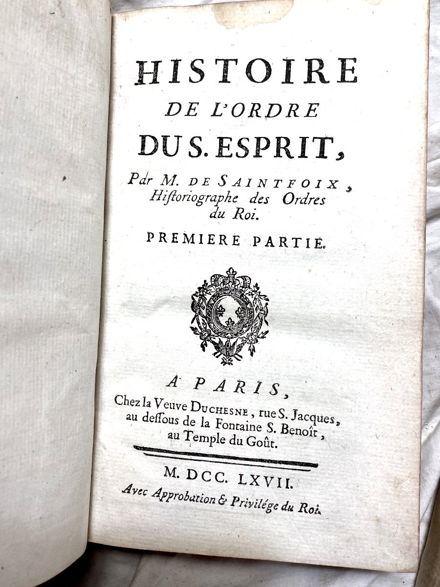 Trois Beaux Volumes In 12 En Velin Blanc :histoire De l'Ordre Du Saint Esprit , Saintefoix 1767-photo-3