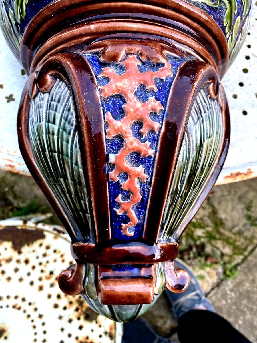 Very Important Wall Fountain Enamelled Earthenware From Sarguemines 19th Richly Polychromed N.3-photo-4