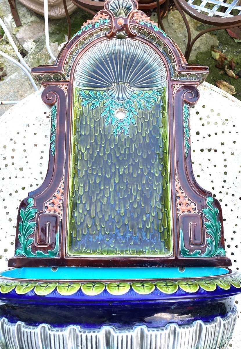 Very Important Wall Fountain Enamelled Earthenware From Sarguemines 19th Richly Polychromed N.3-photo-5