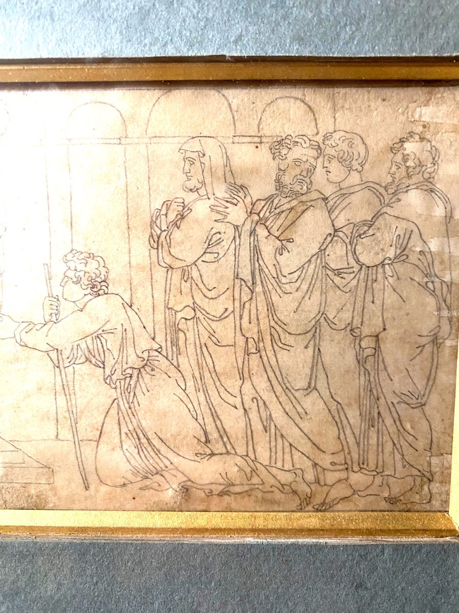 Beautiful Finely Executed Pencil Drawing "homage To Saint Peter" Late 18th Century Well Framed-photo-2