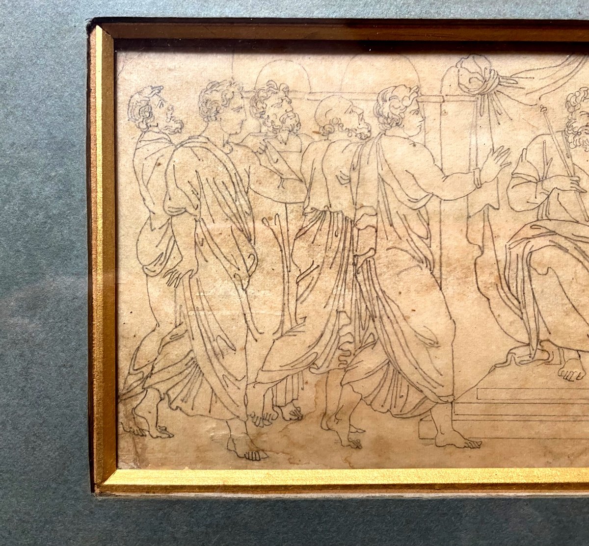 Beautiful Finely Executed Pencil Drawing "homage To Saint Peter" Late 18th Century Well Framed-photo-2