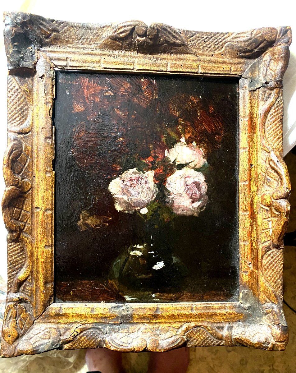 Nature Morte Aux Roses Dans Un Vase De" Garcia Malo ," Huile/bois Bien Encadrée Des Années "30"