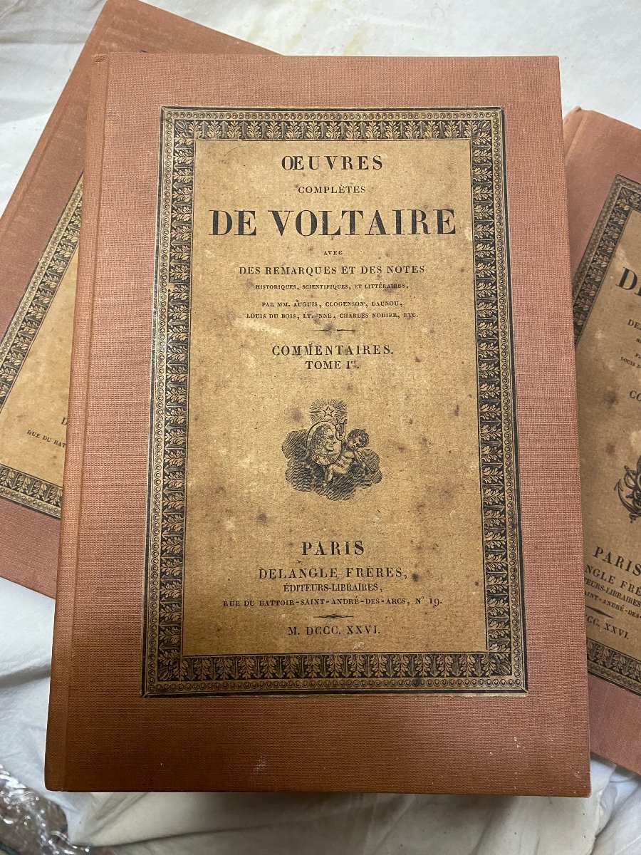 3 Large Volumes In 8 Cloth Of "commentaries On The Works Of Voltaire". Paris Delangle 1826 -photo-7