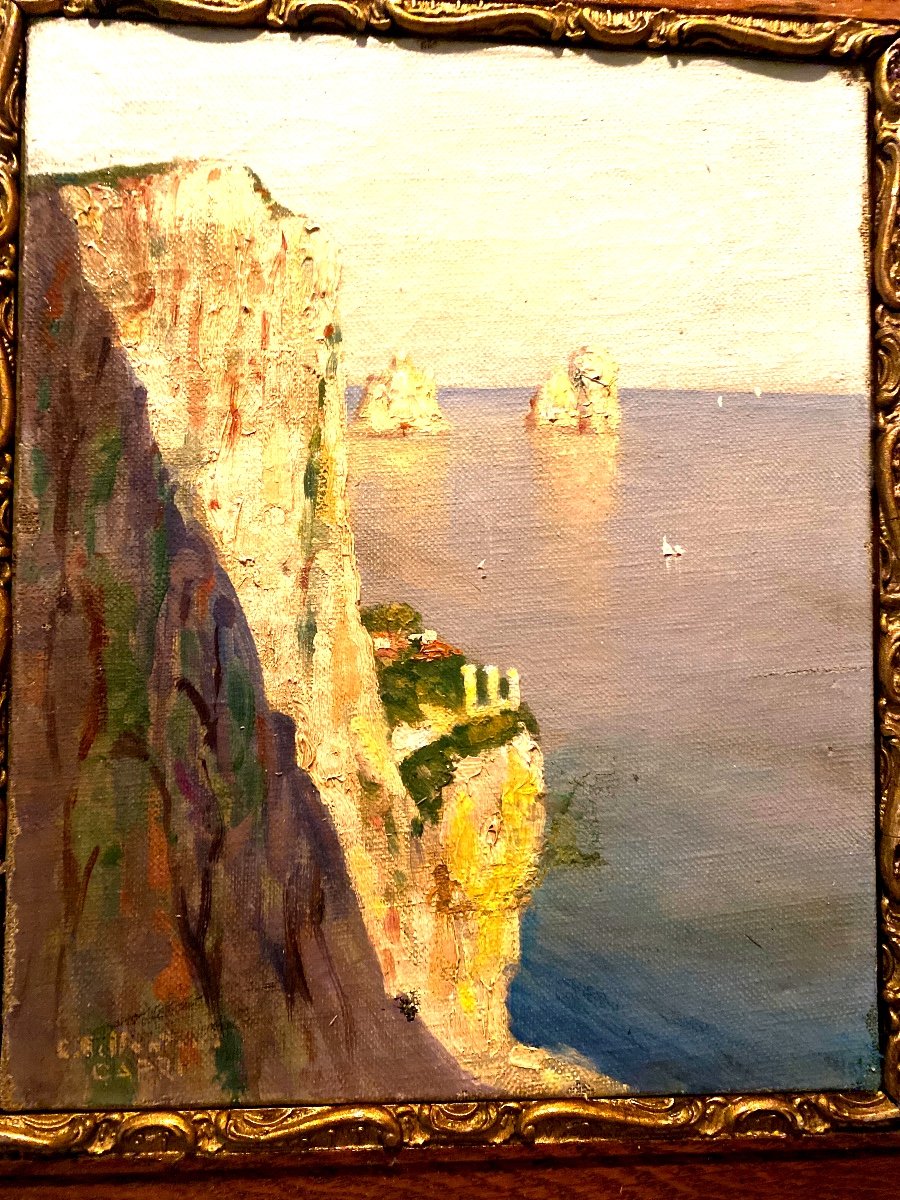 Beau Souvenir De Voyage Cette Huile Sur Toile d'Un Paysage De La Cote De Capri ,sig. C. Gilbert-photo-6