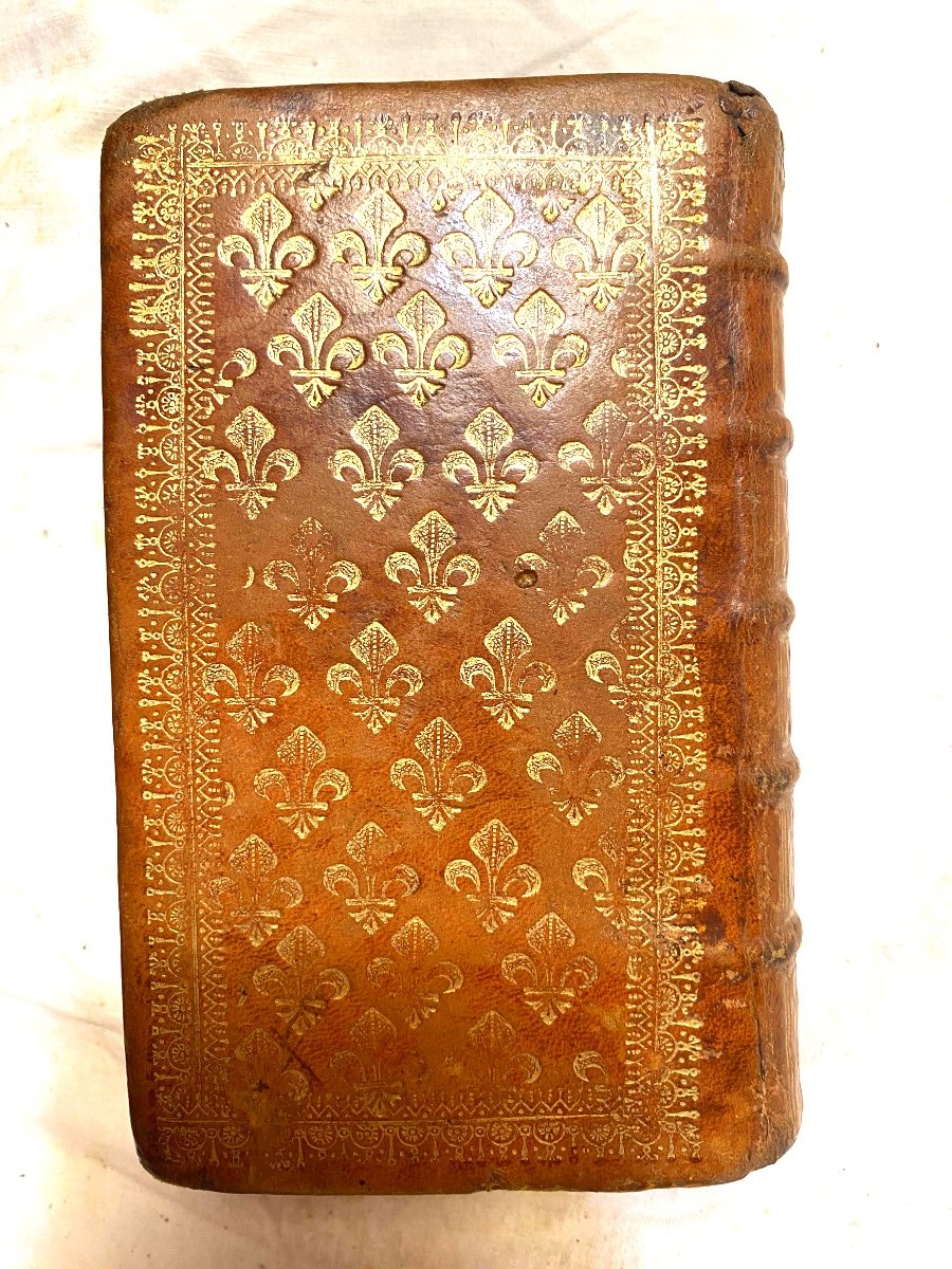 Rare And Beautiful 17th Century Binding In Orange Moroccan With Fleur-de-lys: "virgilii Opéra 1677-photo-4