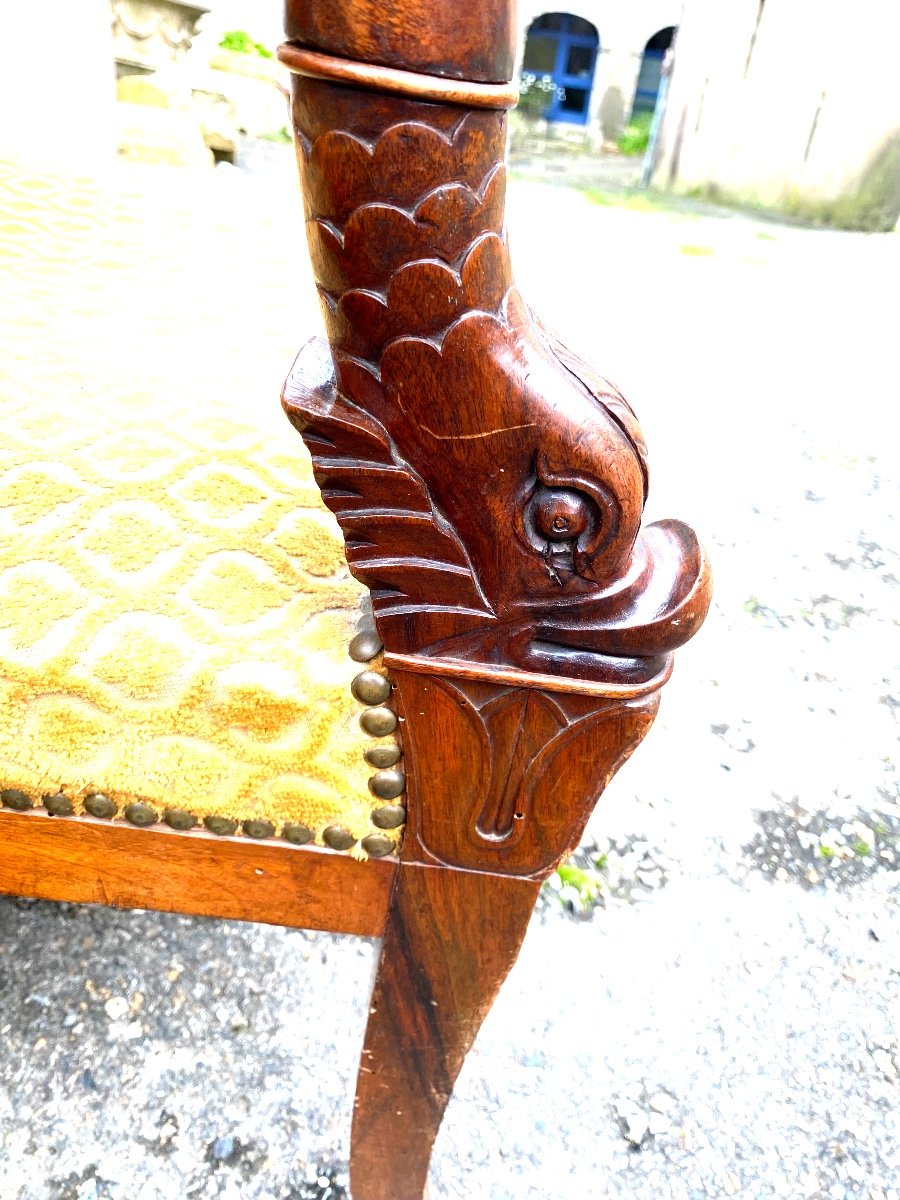 Pair Of Elegant Cherrywood Dolphin Head Armchairs, Early 19th Century, Nicely Sized Sabre Legs-photo-7