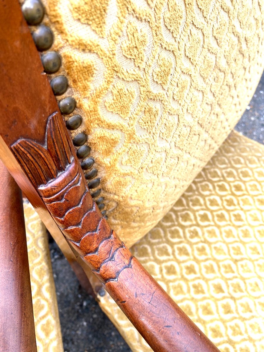 Pair Of Elegant Cherrywood Dolphin Head Armchairs, Early 19th Century, Nicely Sized Sabre Legs-photo-8