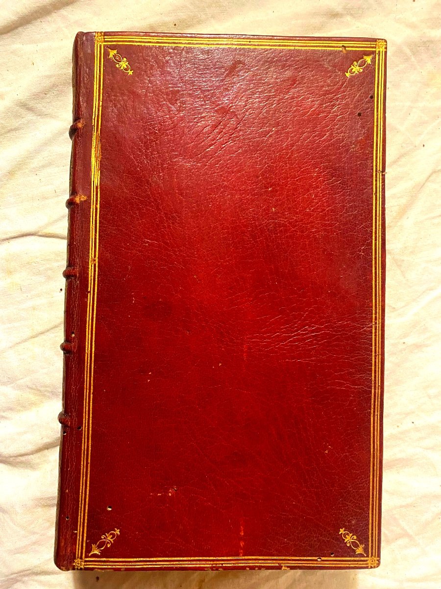 Rare Secret Box In 8 Full Red Morocco Gilded Irons Spine With Ribs, Framing Fillets 18th-photo-2