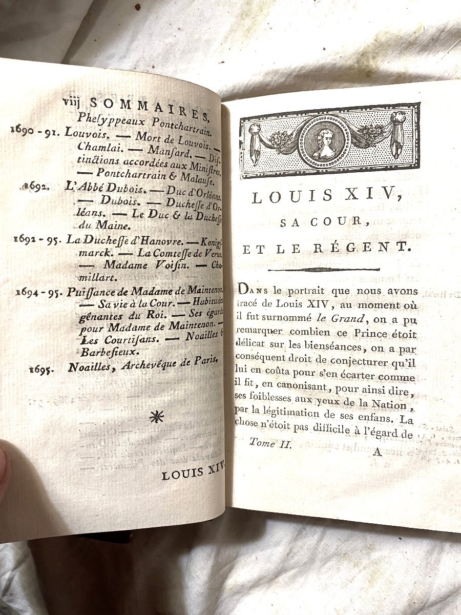 4 Beaux Volumes In 12 Pleine Peau:  "Louis XIV Sa Cour Et Le Régent" Paris 1793 , Par Anquetil.-photo-6