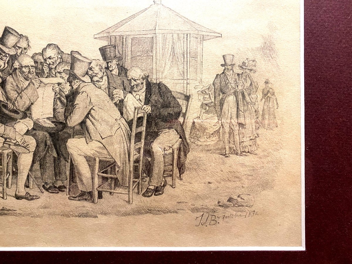 Rare Dessin Mine De Plomb "les Gazetiers" Signé De Julien-léopold Boilly Col.-photo-3