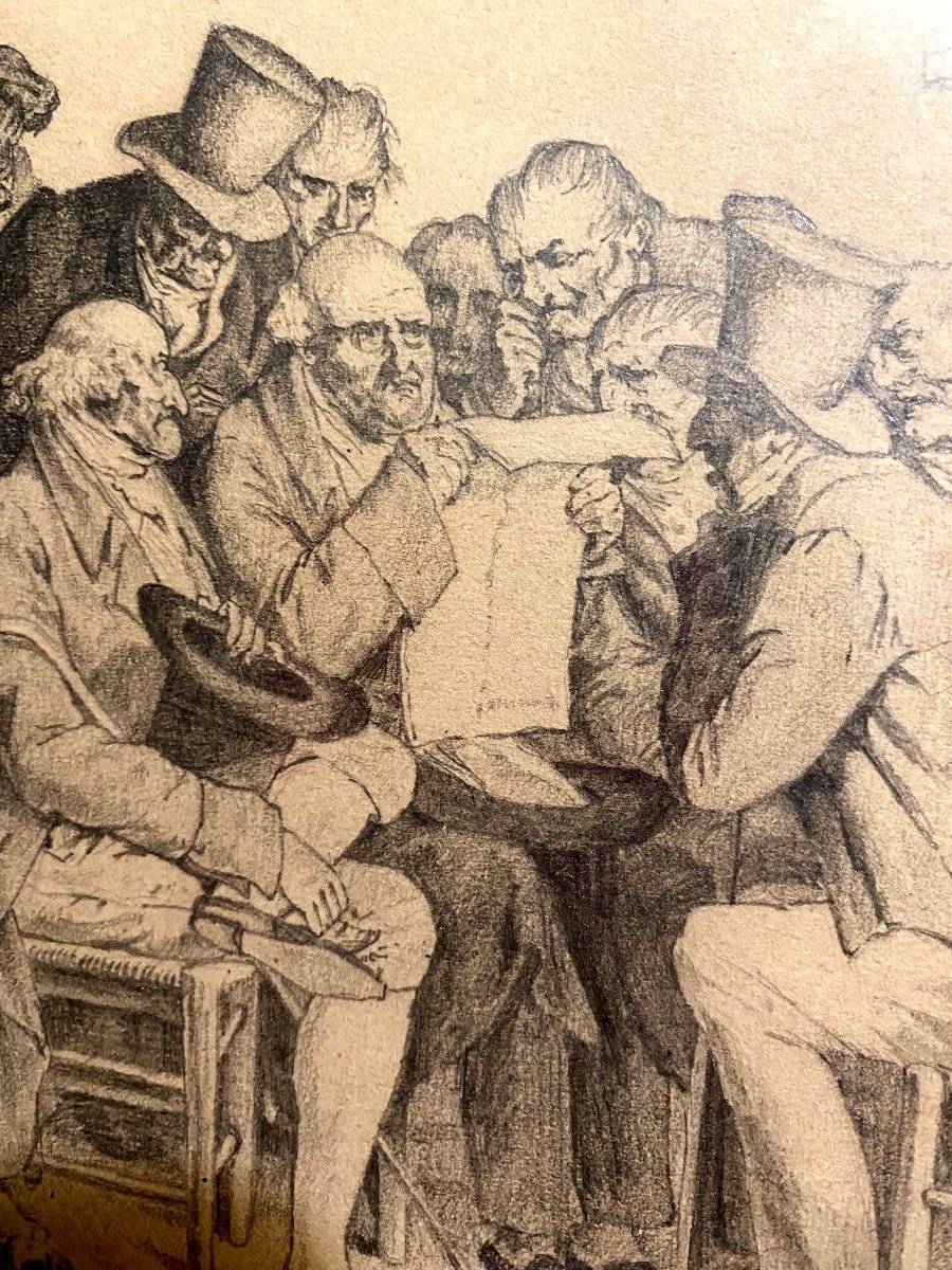 Rare Drawing In Lead Pencil "les Gazetiers" Signed By Louis-léopold Boilly (5 July 1761 -1845) Col.-photo-6