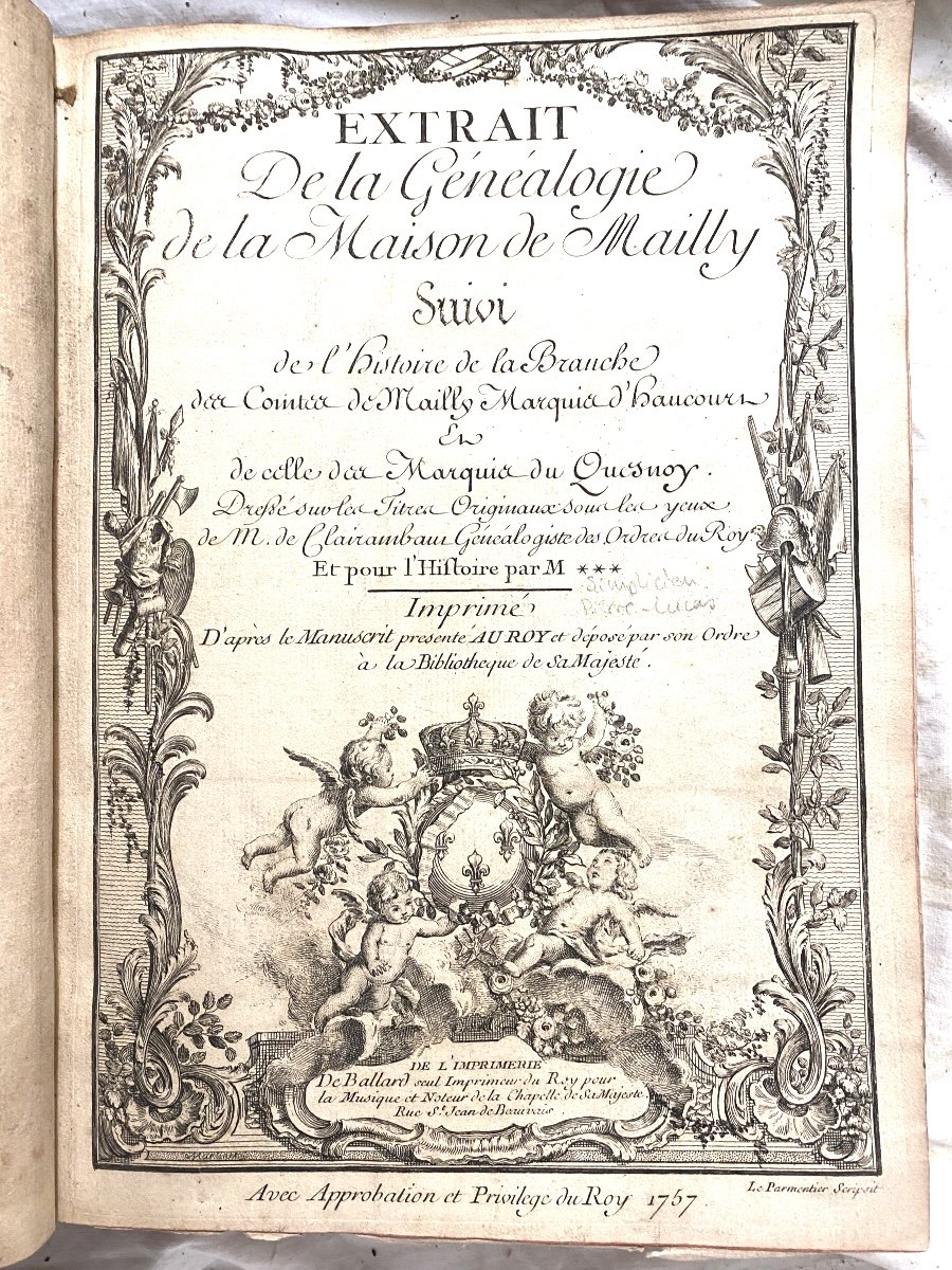 Rare Gd In 4: "family Tree:" House Of Mailly "followed By "du Pennon Of The Elder Branch