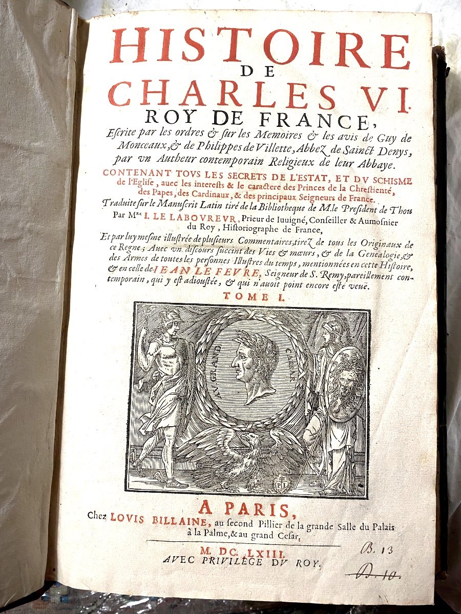 2 Vol. In-folio From The Argenson Library: "history Of Charles Vi" By Mre I. Le Labovrevr-photo-3