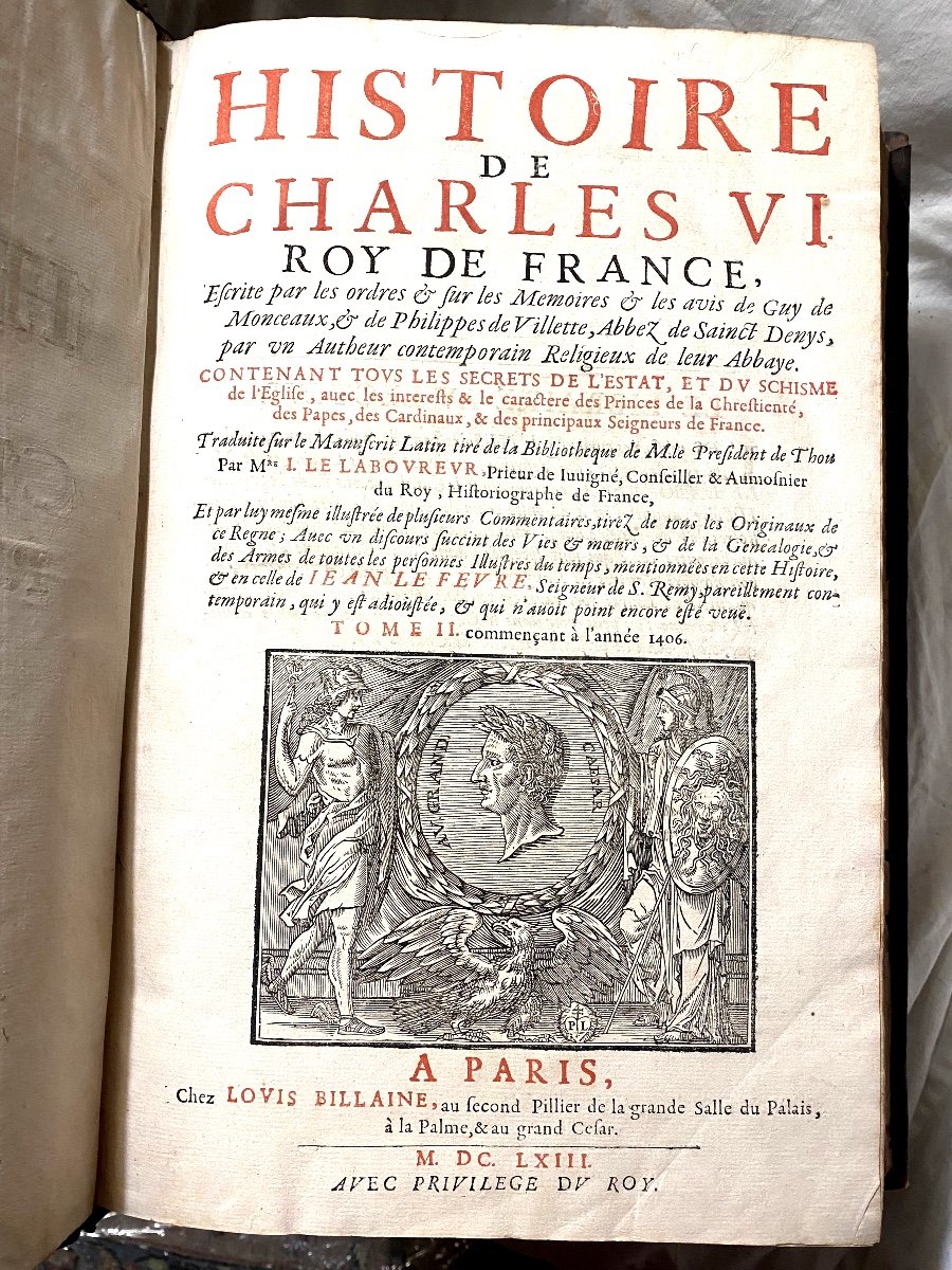 2 Vol. In-folio From The Argenson Library: "history Of Charles Vi" By Mre I. Le Labovrevr-photo-5