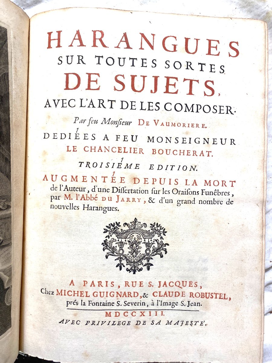 Vol. In 4, 1713: "speeches On All Sorts Of Subjects With The Art Of Composing Them Vaumorière-photo-3