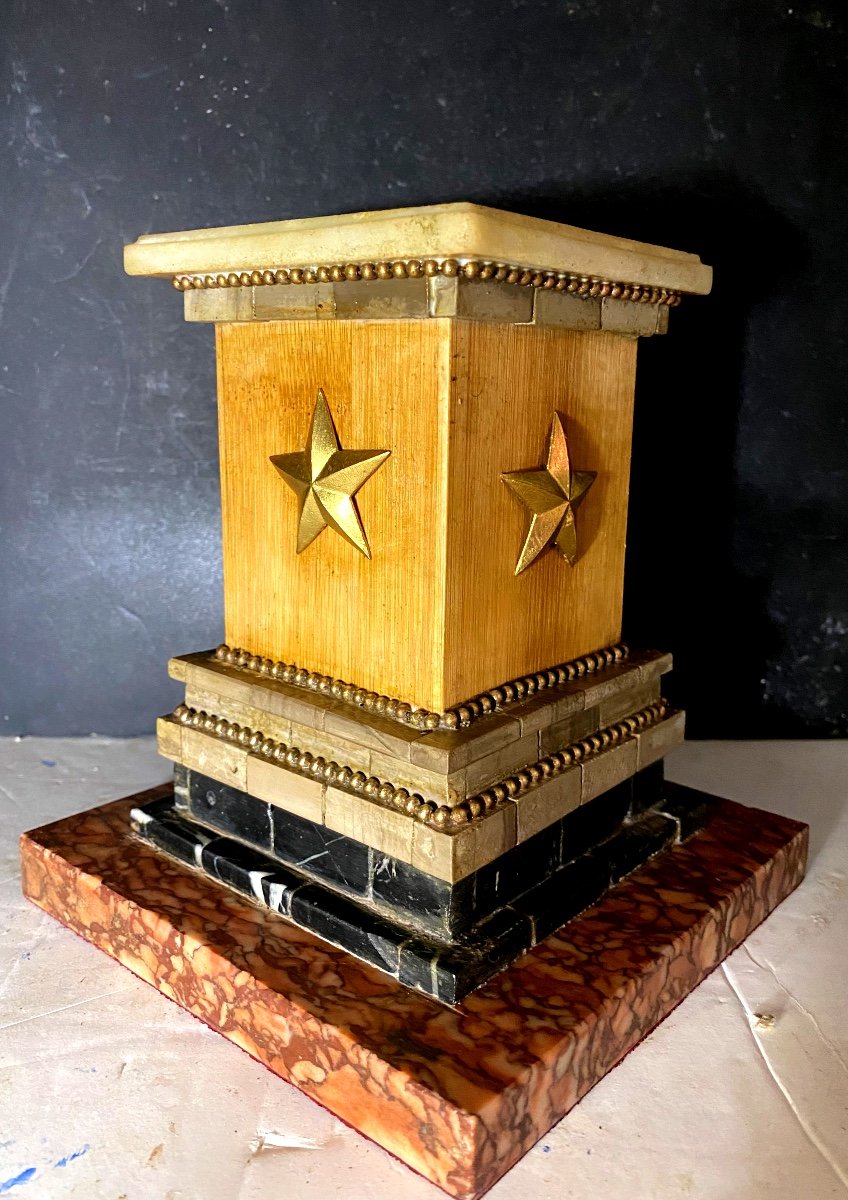 Ornamental Desk Pedestal Base In Various Marbles Beaded Netting & Bronze Star 19th-photo-5