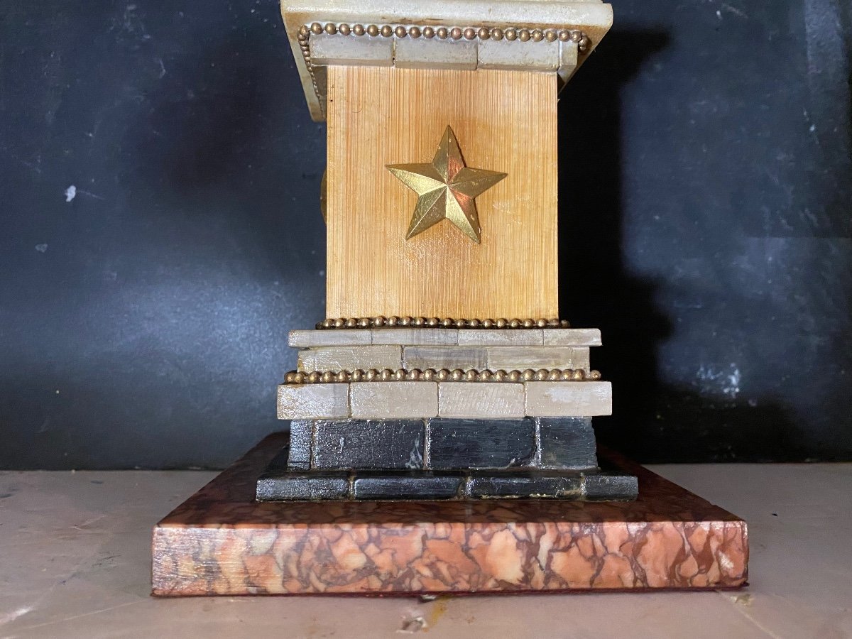 Ornamental Desk Pedestal Base In Various Marbles Beaded Netting & Bronze Star 19th-photo-6