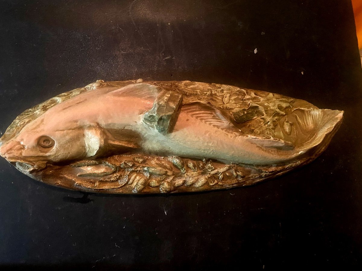 Beautiful And Large Enamelled Earthenware Pike Terrine, First Part Of The 20th Century, Richly Decorated-photo-2