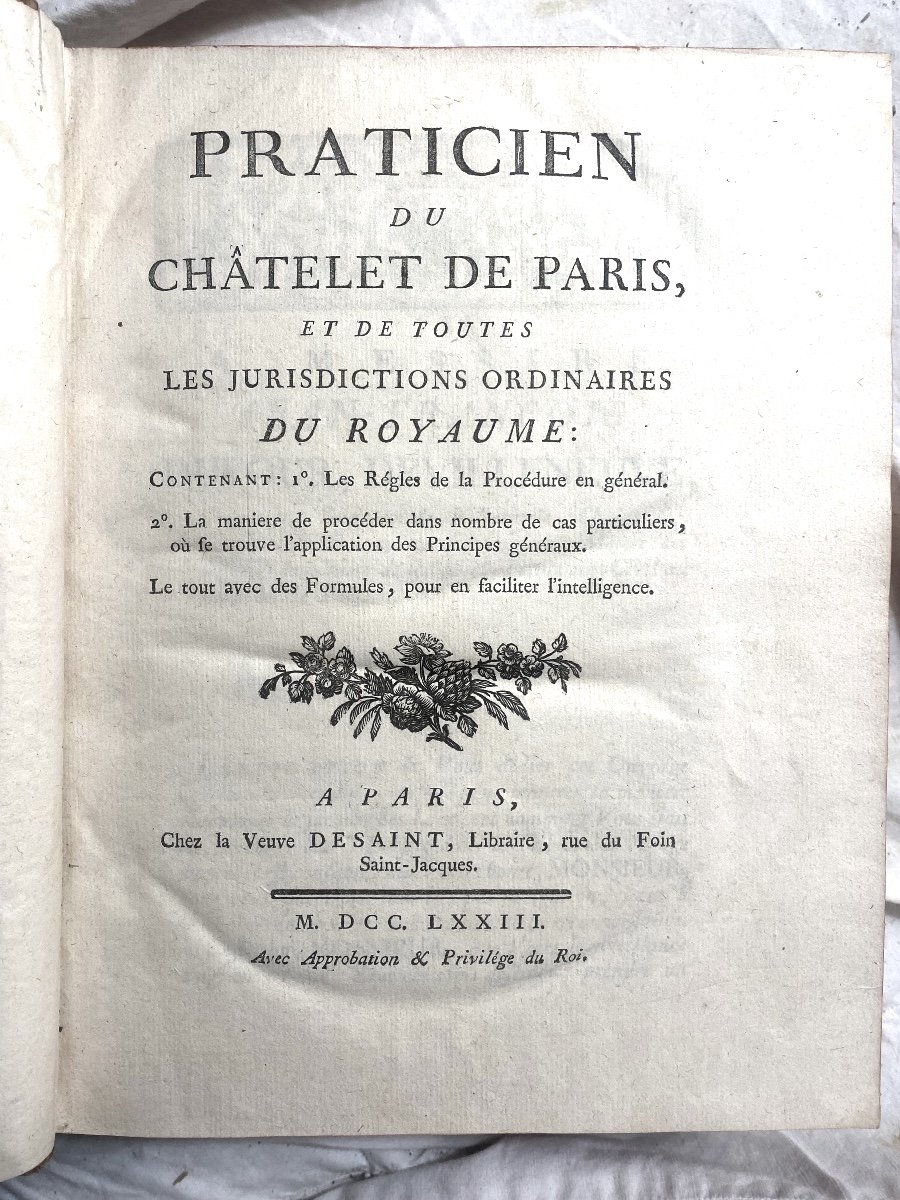  Very Beautiful Volume In 4 Of Law, Printed In Paris In 1773: "practitioner Of The Châtelet Of Paris".-photo-3