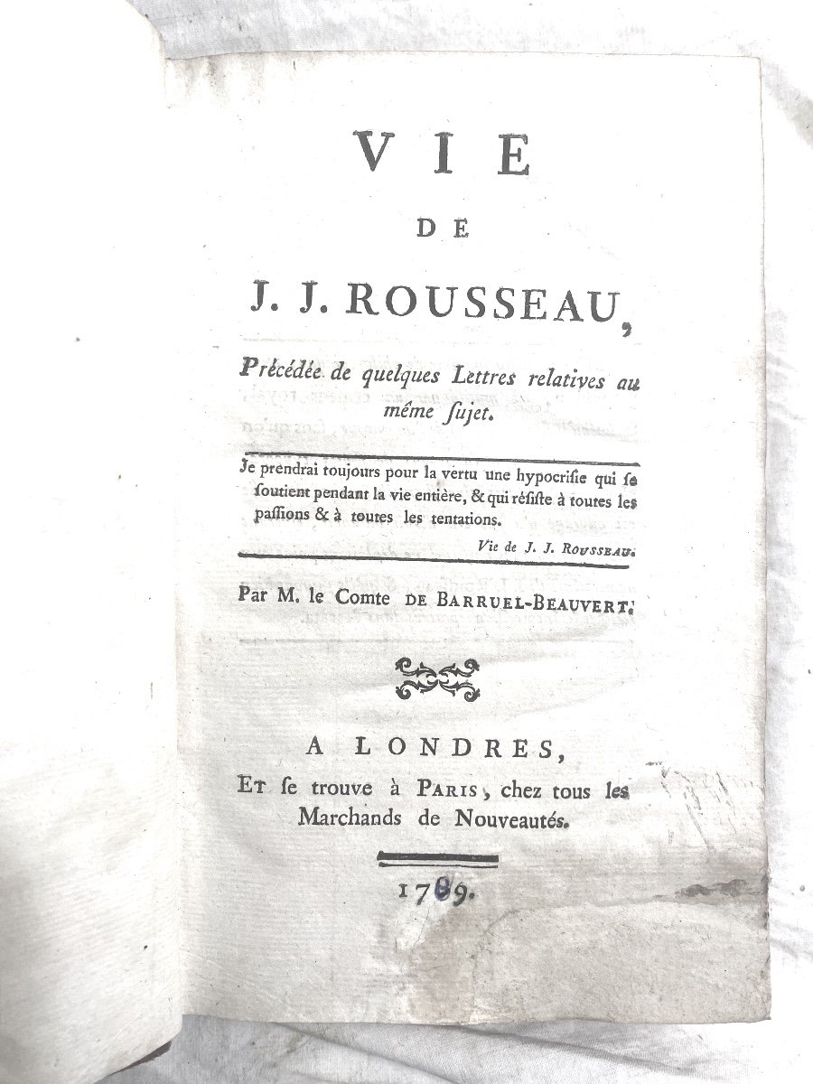 "life Of Jj Rousseau" Rare Analysis By Mr. Count Of Barruel-beauvert. In London & Paris 1789-photo-3