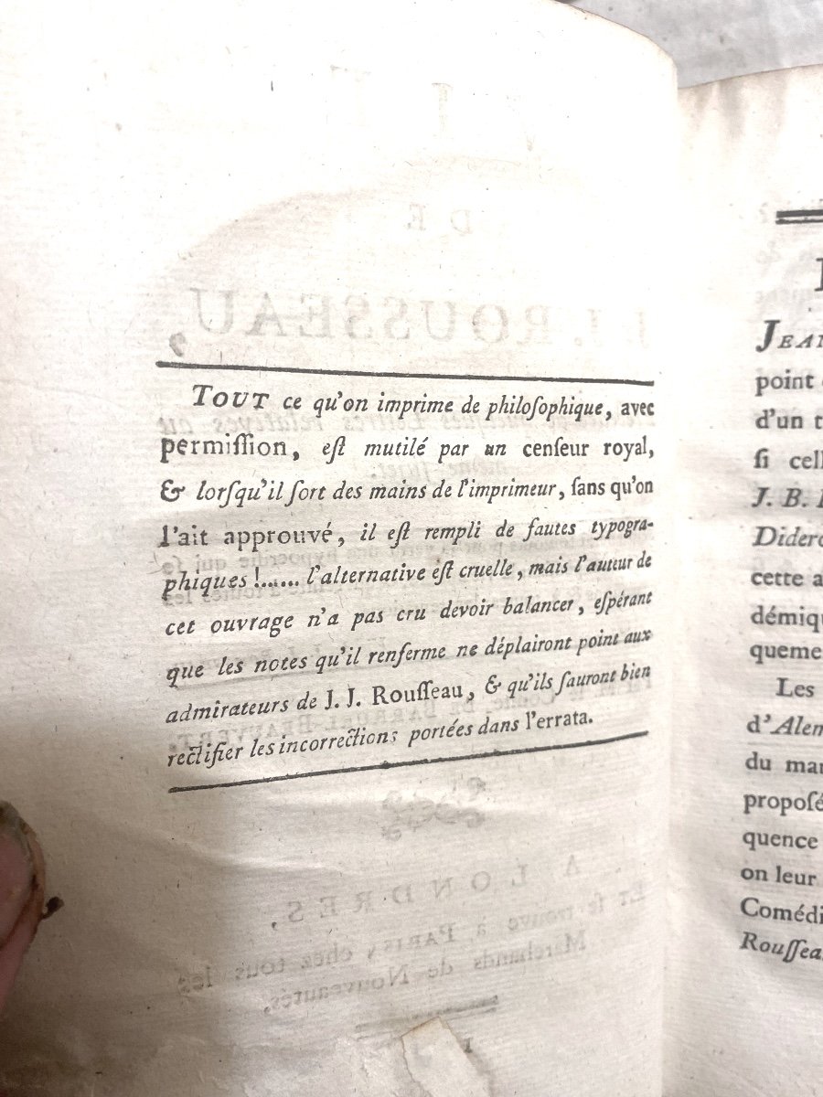 "vie De J.j. Rousseau" Rare Analyse De M. Le Comte De Barruel-beauvert . A Londres & Paris 1789-photo-4