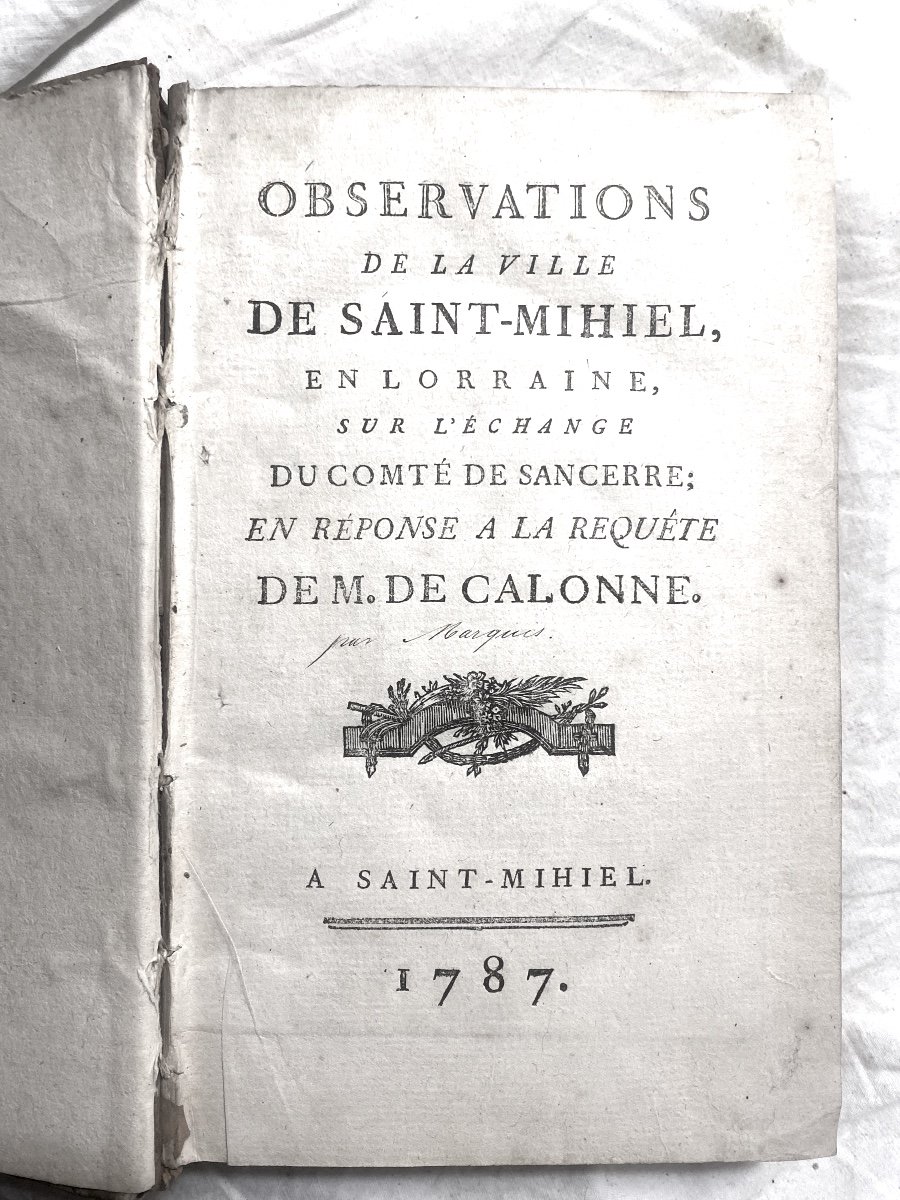 Régionalisme : 1 Vol. In 8 " Observations De La Ville De Saint-mihiel , En Lorraine . 1787-photo-3