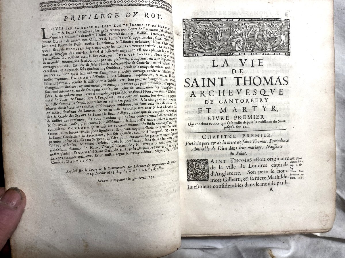 "the Life Of St. Thomas Archbishop Of Canterbury And Martyr"; In Paris, At Pierre Le Petit, 1674.-photo-6