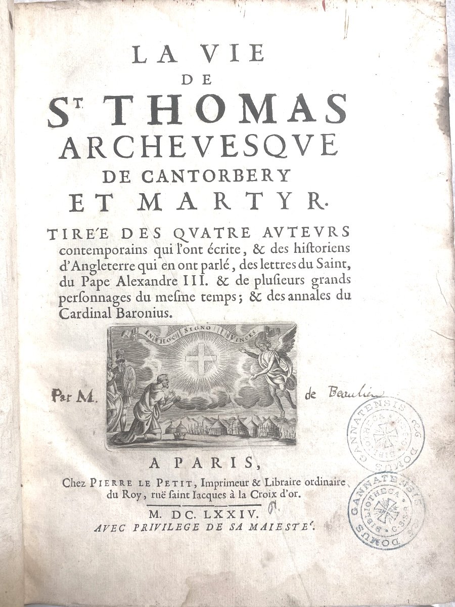 "the Life Of St. Thomas Archbishop Of Canterbury And Martyr"; In Paris, At Pierre Le Petit, 1674.