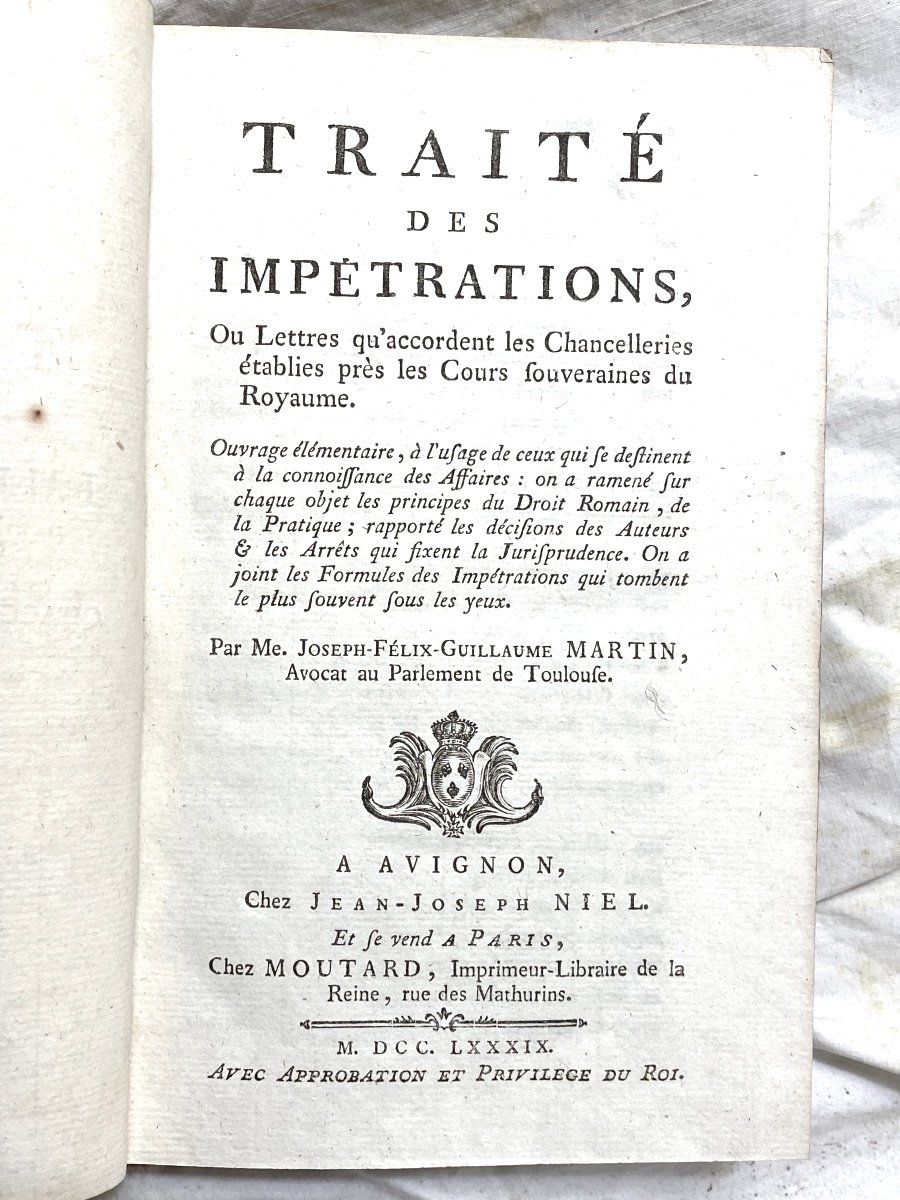 Bel In 8 ,a Avignon . 1789 :"traité Des Impétrations Où Lettres Qu'accordent Les Chancelleries"-photo-3