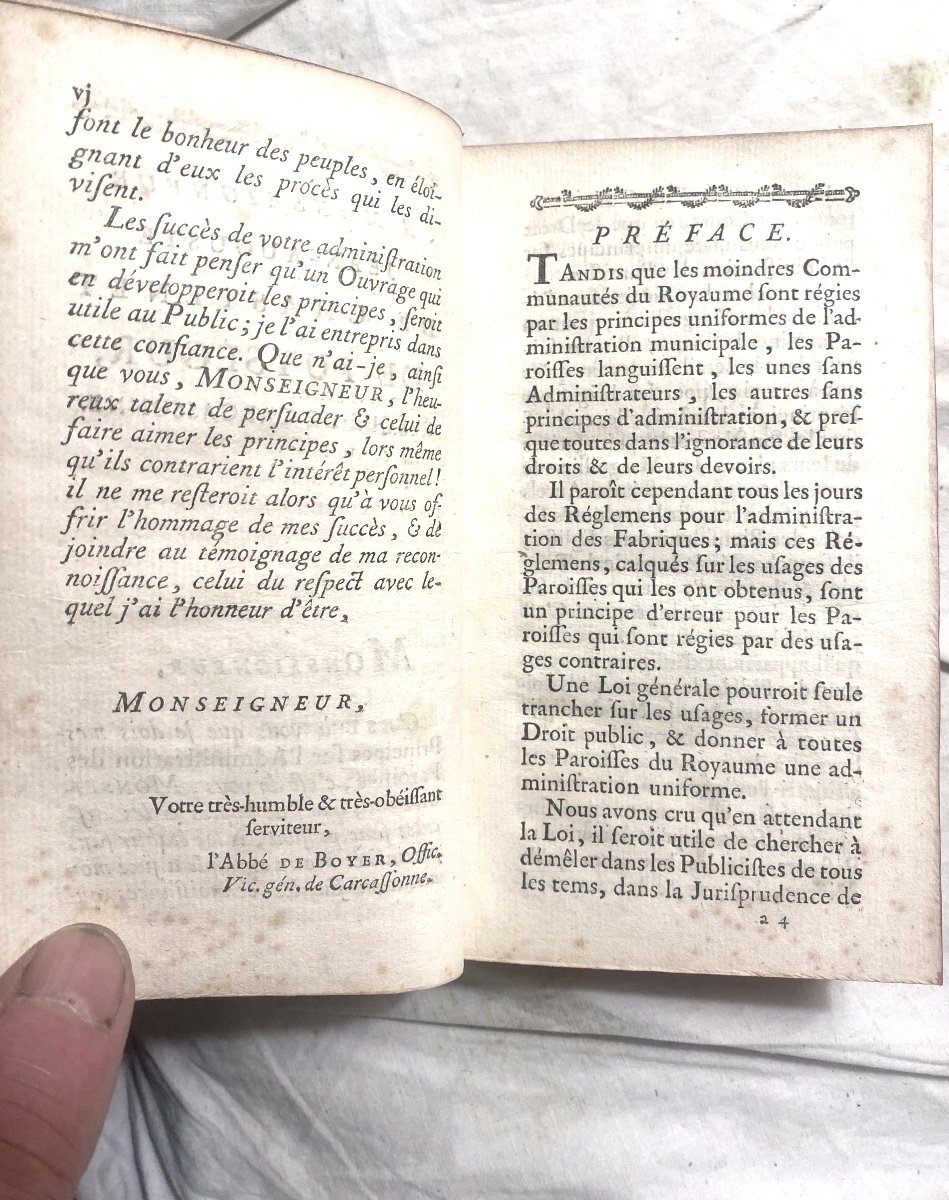 Beautiful Copy: In 2 Vol. In 12, From 1786: "treatise On The Temporary Administration Of Parishes"-photo-2