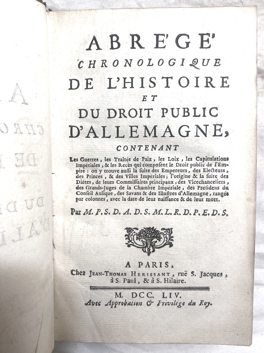 Beautiful In 12 From 1754, In Paris: "chronological Summary Of The History And Public Law Of Germany"-photo-3