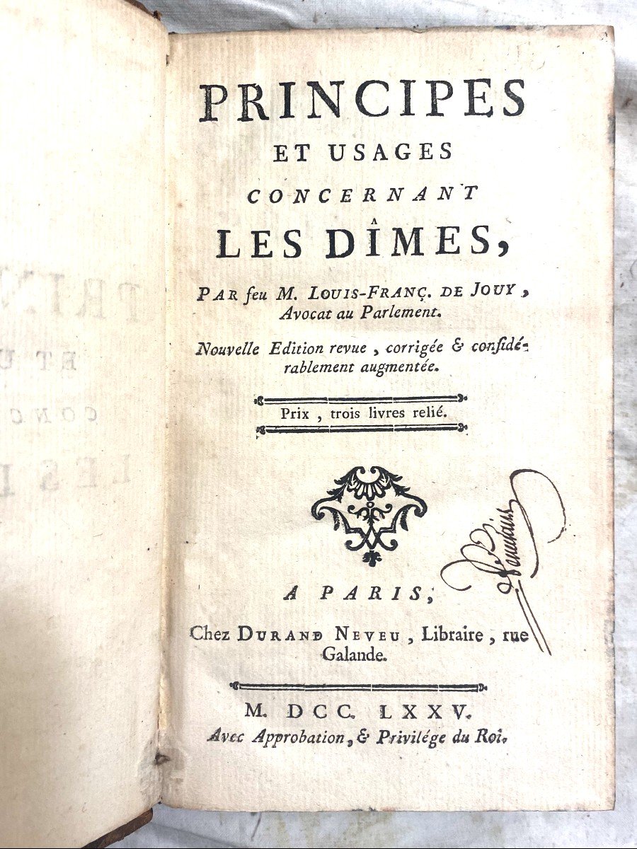 1vol. In12: "principles And Usages Concerning Tithes", By The Late Mr. Louis-franc De Jouy, 1775-photo-3