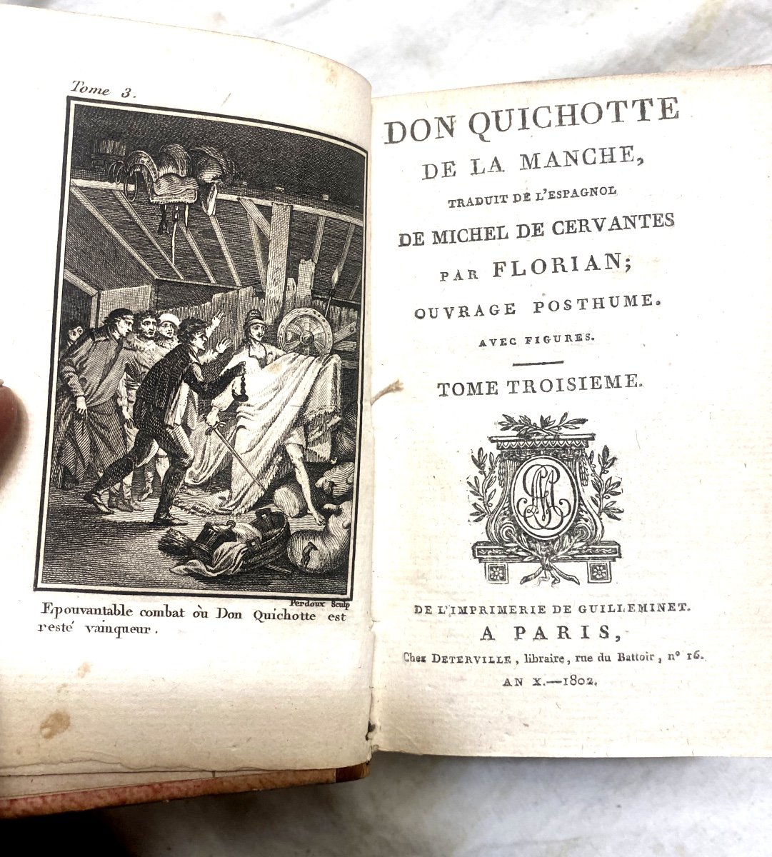 "don Quixote Of La Mancha" Translated From The Spanish Of Michel Cervantes By Florian 3 Vol 1802-photo-1