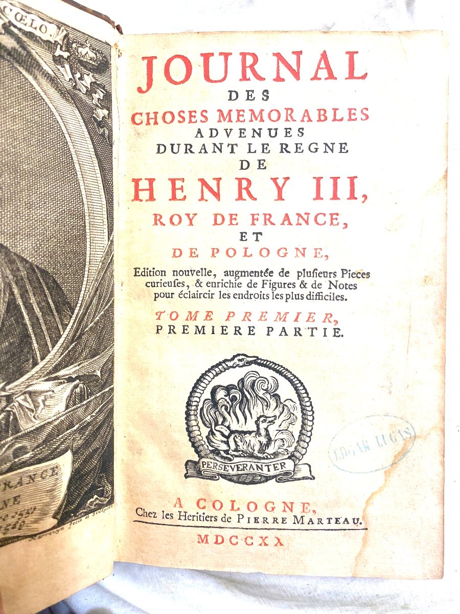 Très Bel Exemplaire 1720:" Journal Des Choses Mémorables Advenues Durant Le Règne De Henry III"-photo-3