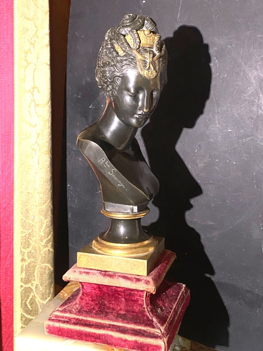 Houdonbronze Bust With Beautiful Patina: A 19th Century Head Of Diana, Reduction Signed Sauvage-photo-2