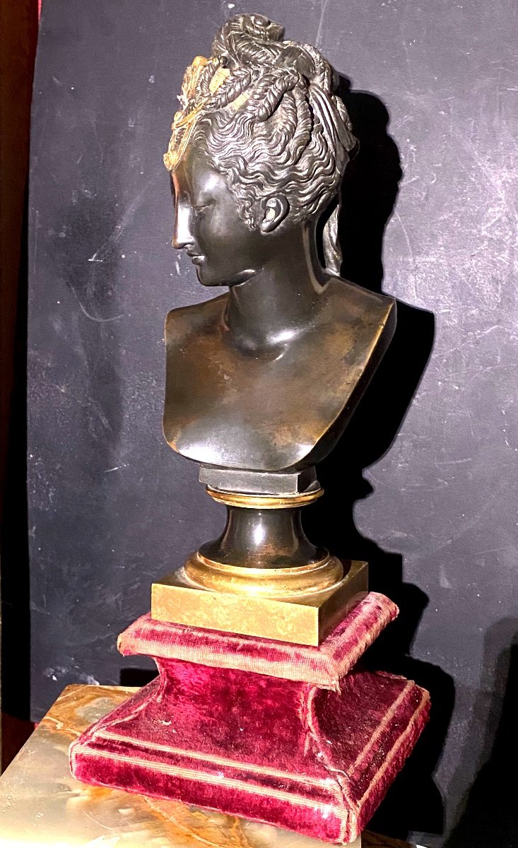 Houdonbronze Bust With Beautiful Patina: A 19th Century Head Of Diana, Reduction Signed Sauvage-photo-1