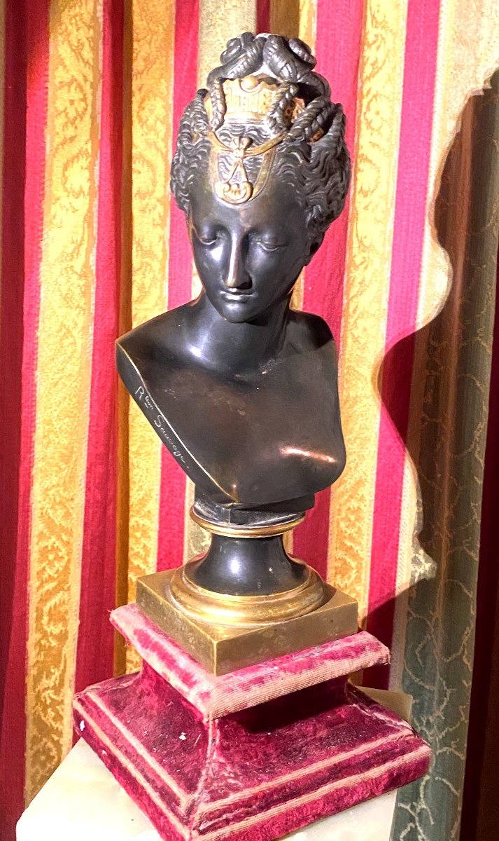 Houdonbronze Bust With Beautiful Patina: A 19th Century Head Of Diana, Reduction Signed Sauvage-photo-2