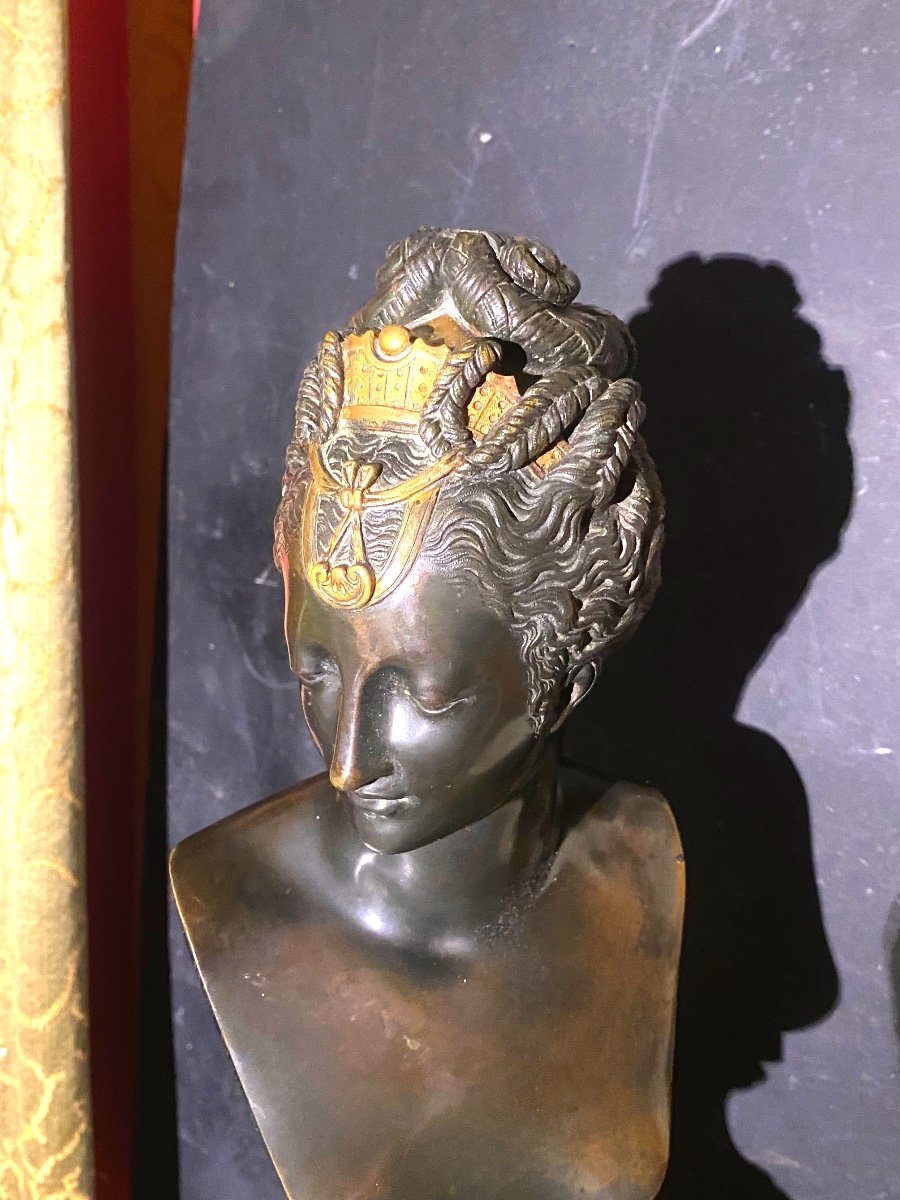 Houdonbronze Bust With Beautiful Patina: A 19th Century Head Of Diana, Reduction Signed Sauvage-photo-3