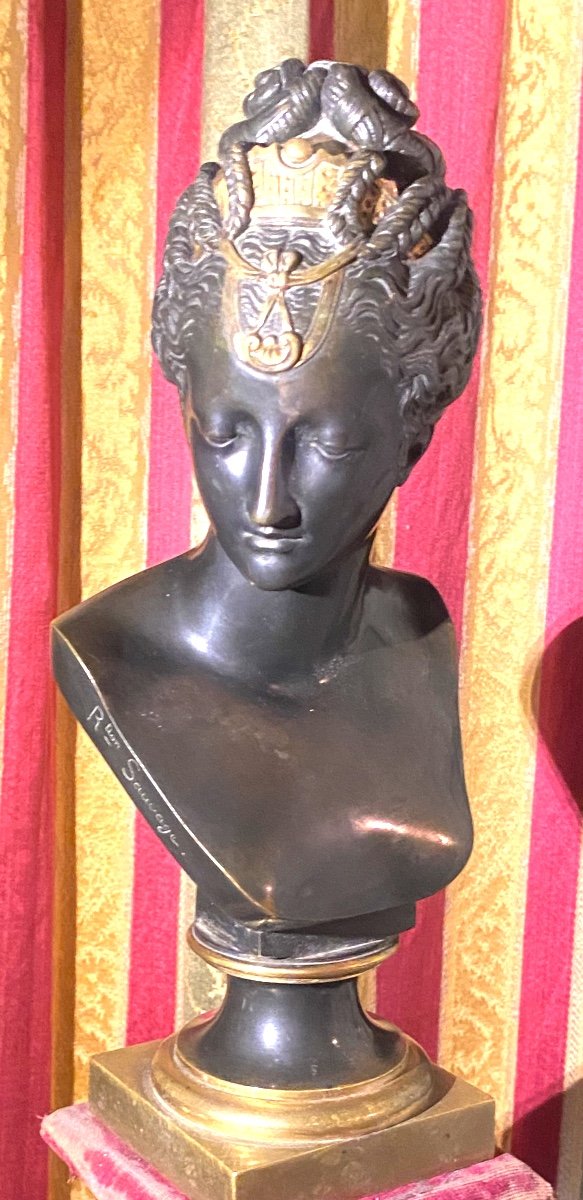 Houdonbronze Bust With Beautiful Patina: A 19th Century Head Of Diana, Reduction Signed Sauvage-photo-7