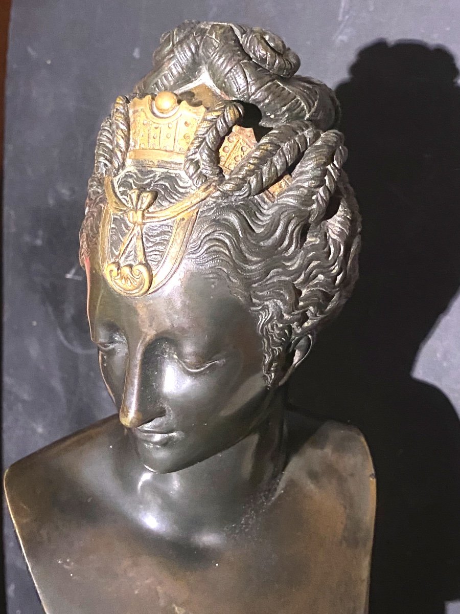 Houdonbronze Bust With Beautiful Patina: A 19th Century Head Of Diana, Reduction Signed Sauvage-photo-8