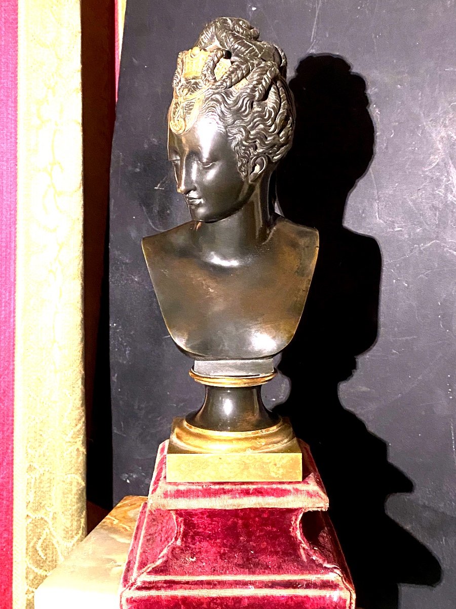 Houdonbronze Bust With Beautiful Patina: A 19th Century Head Of Diana, Reduction Signed Sauvage