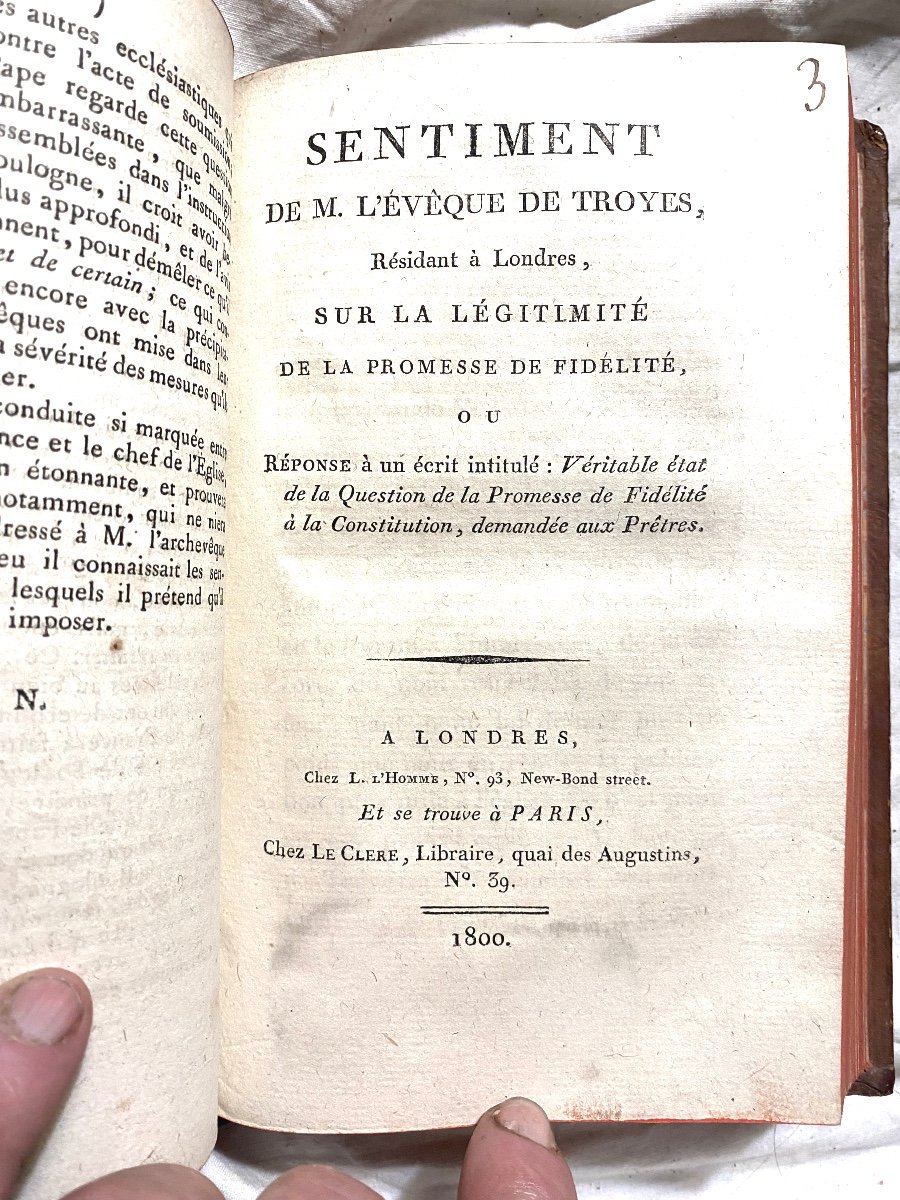 Rare Ensemble  :5 Pièces Concernant Les Difficultés De Soumission De l'Eglise à La Constitution-photo-3