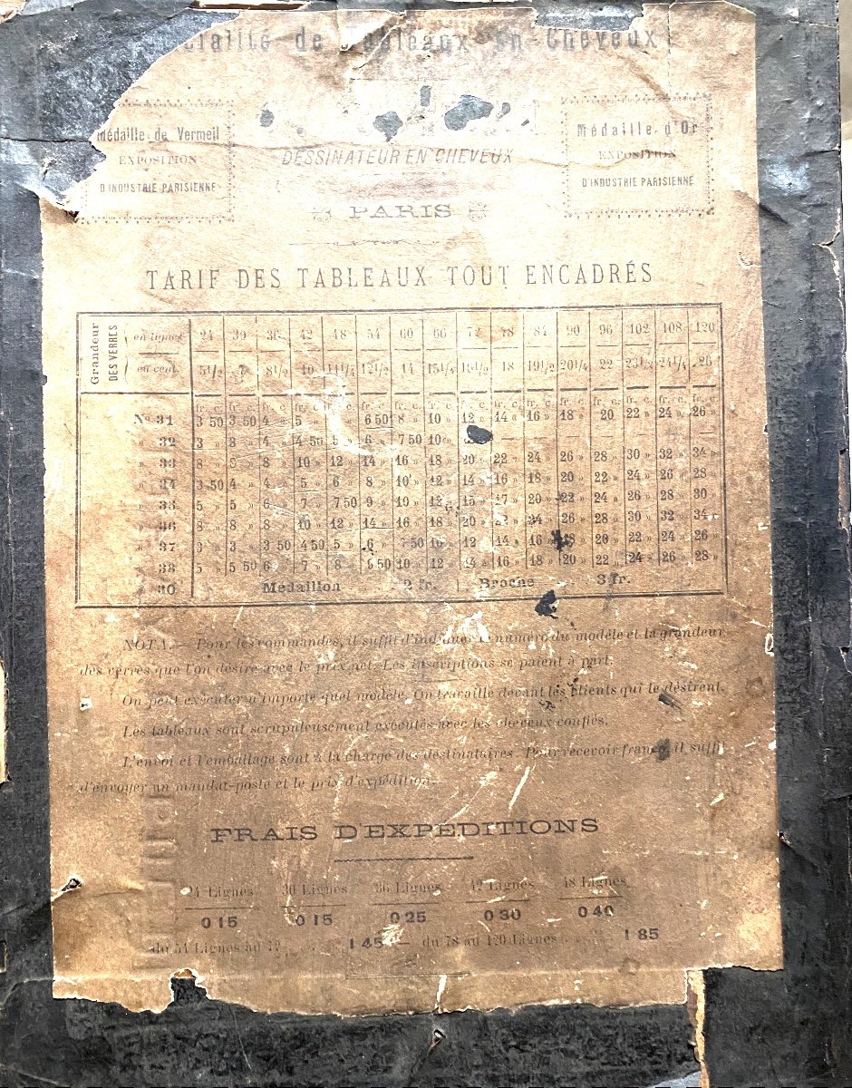 Rare Publicité Encadrée Napoléon III :"Travaux En Cheveux Tout Encadrés" Et Grille Des Tarifs  -photo-3