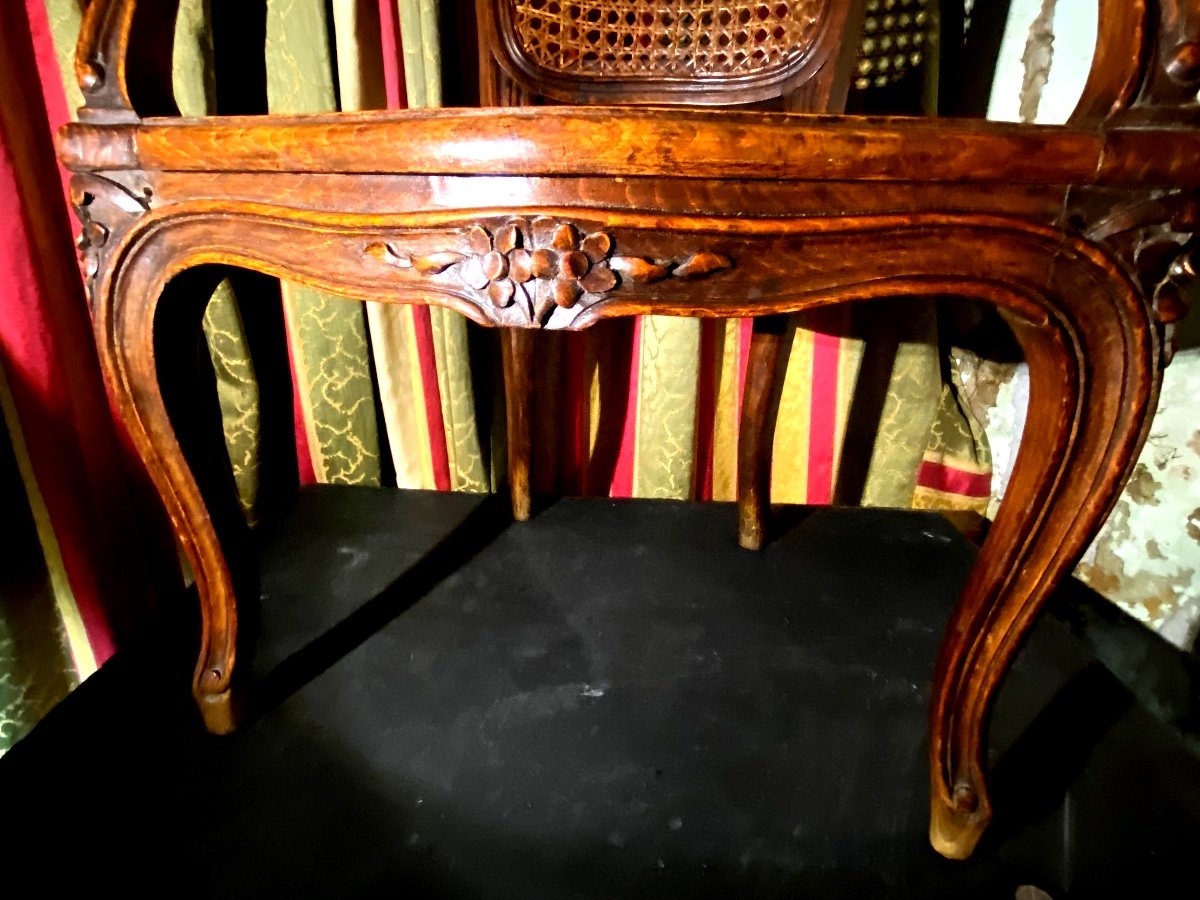 Rare, Beautiful Louis XV Child's Armchair With Large Canework In Patinated Beech And Beautiful 18th Century Sculpture-photo-2