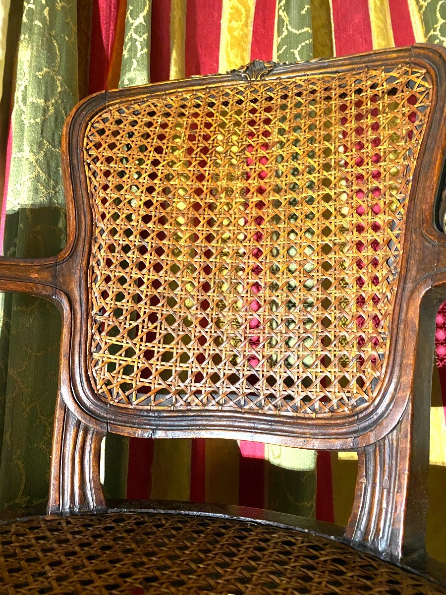 Rare, Beautiful Louis XV Child's Armchair With Large Canework In Patinated Beech And Beautiful 18th Century Sculpture-photo-5