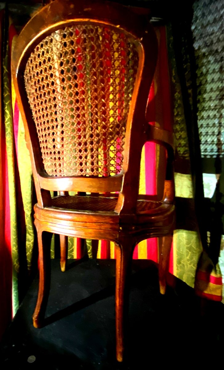 Rare, Beautiful Louis XV Child's Armchair With Large Canework In Patinated Beech And Beautiful 18th Century Sculpture-photo-8