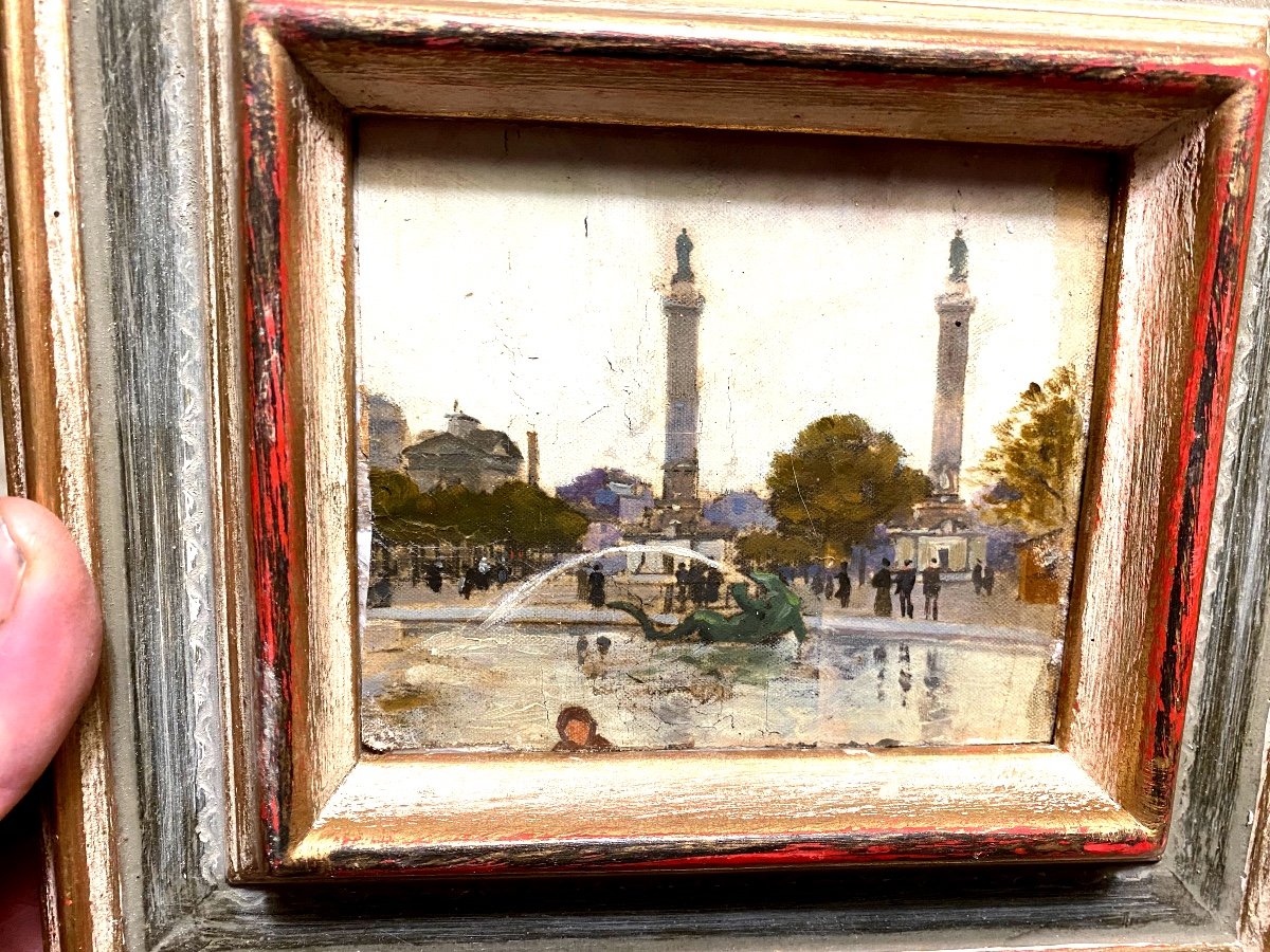 Beautiful Small Impressionist Painting 1892; Columns Of The Throne Barrier Place De La Nation, Paris-photo-3